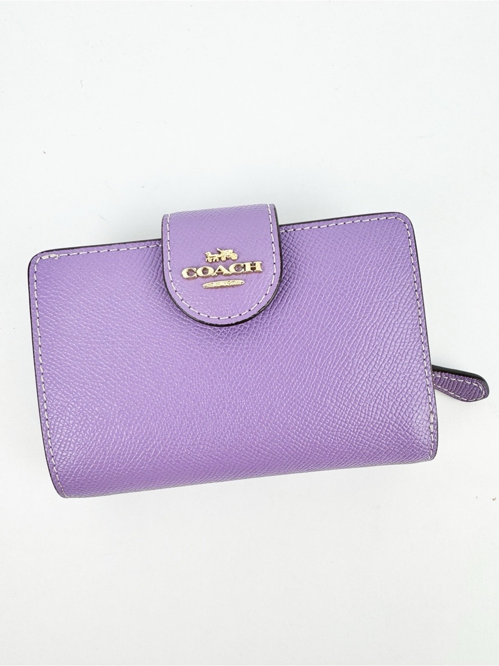 Coach Iris Lavender Crossgrain Leather Medium Corner Zip Compact Wallet